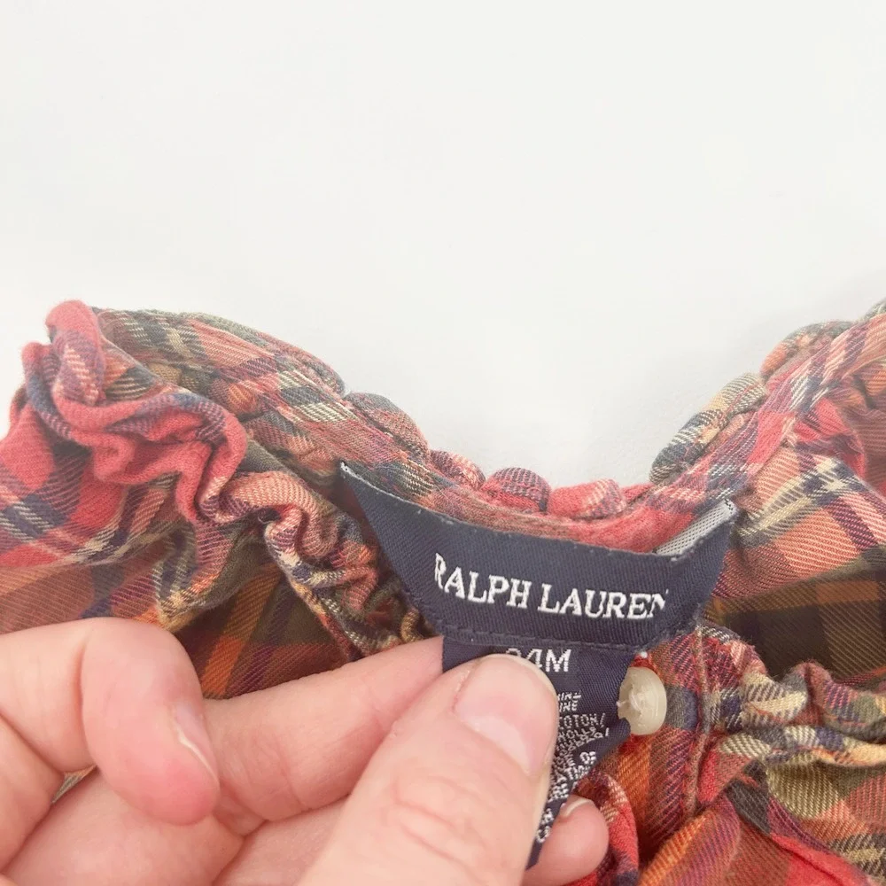 Ralph Lauren Baby Girls Tartan Plaid Long Sleeve‎ Ruffle Fall Cotton Dress 24M